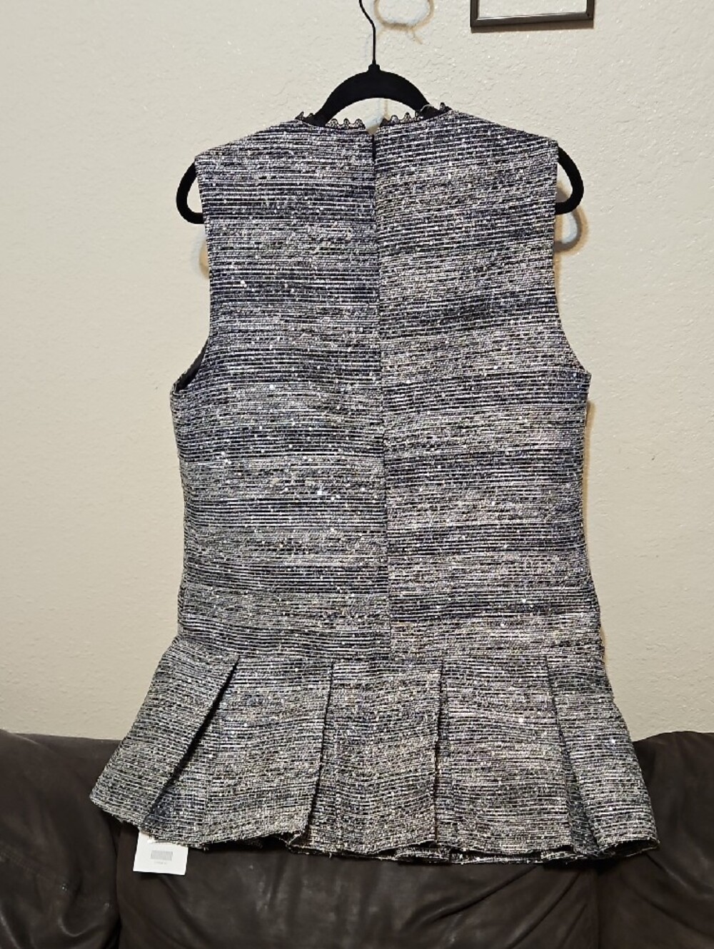 Sleeveless Sparkle Tweed Lined Mini Dress in Black and Silver - Picture 4 of 8
